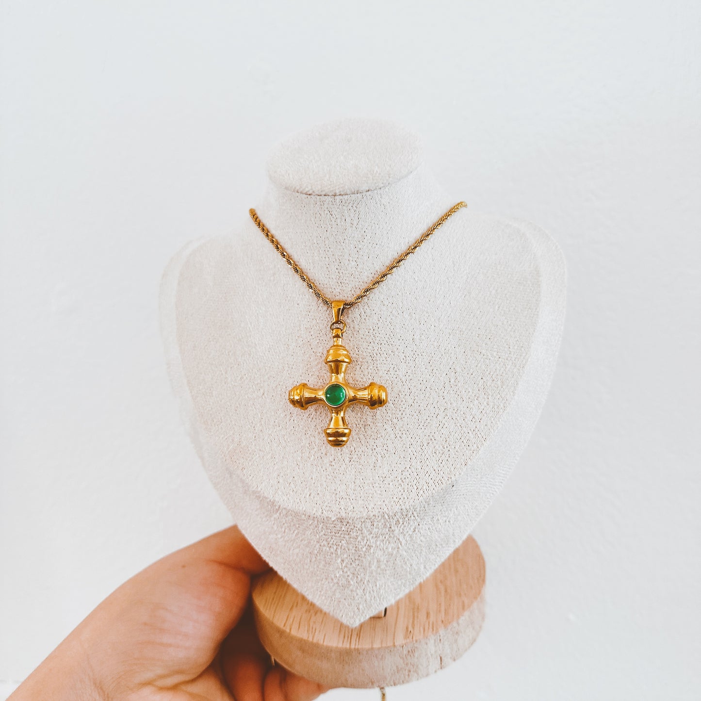 Bold Cross Necklace (Green)