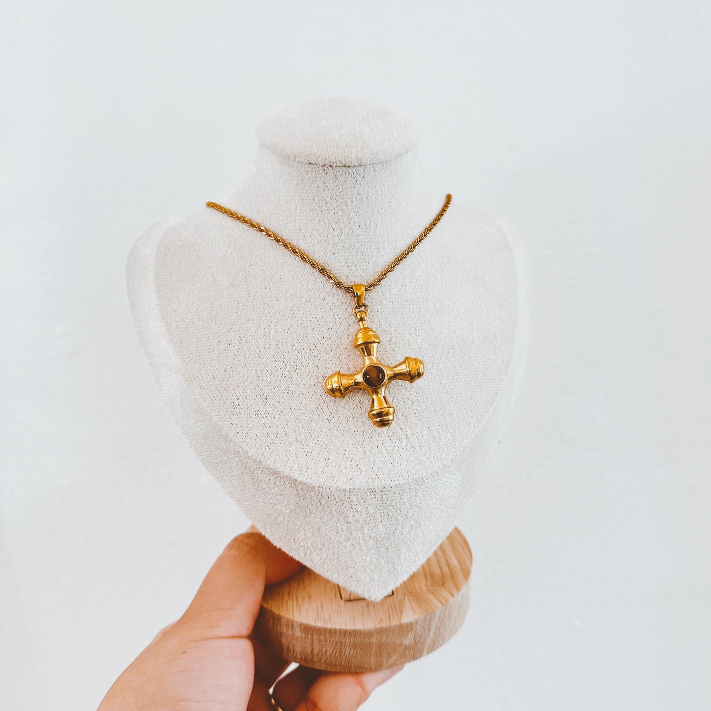 Bold Cross Necklace (Brown)