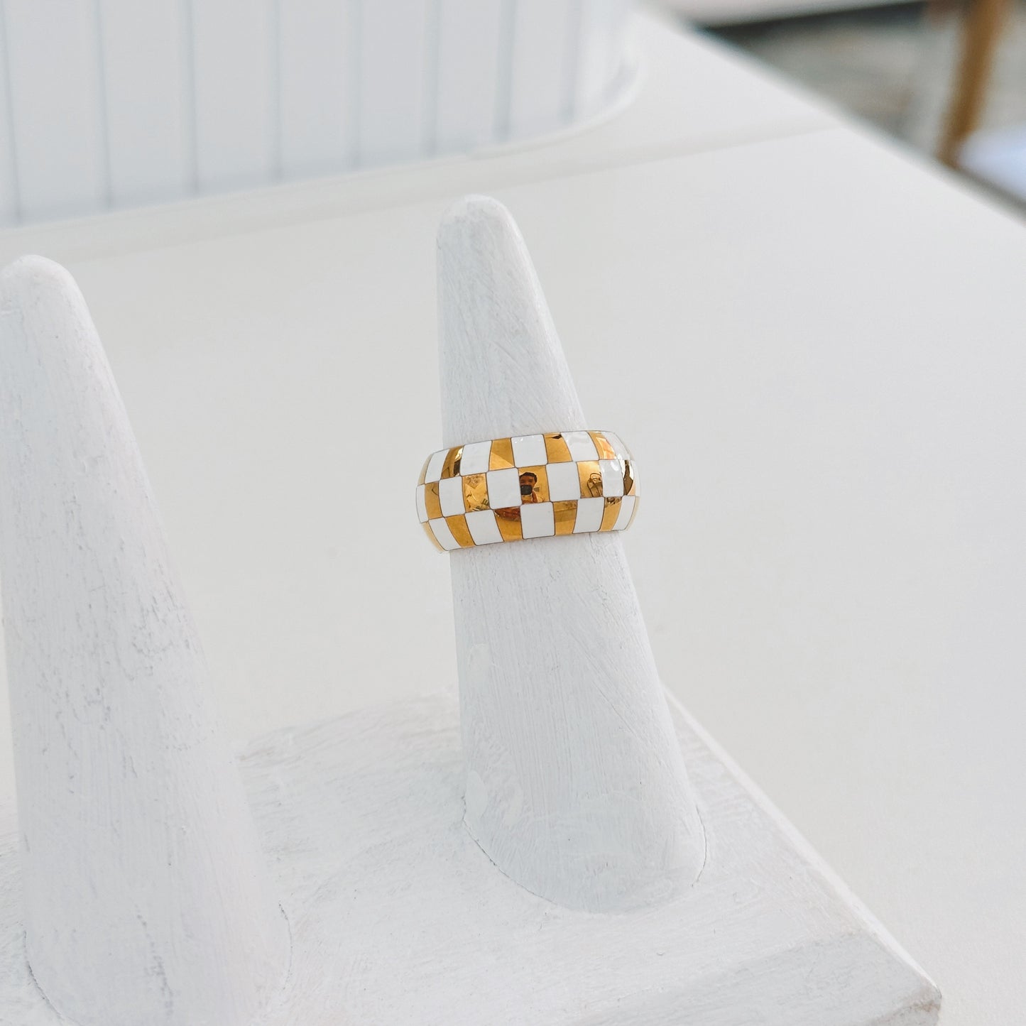 Checker Print Enamel Ring
