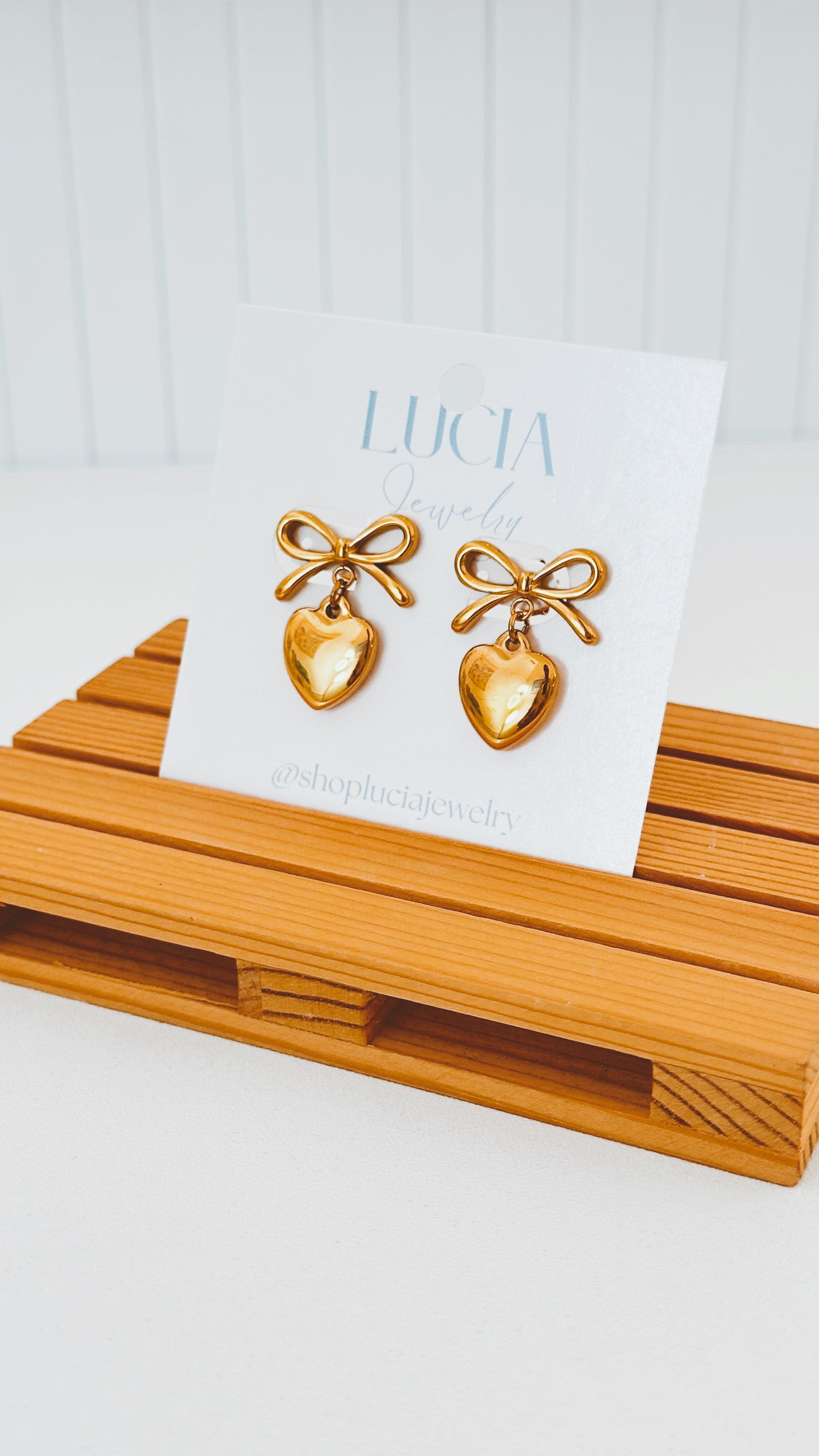 Bow + Heart Drop Studs