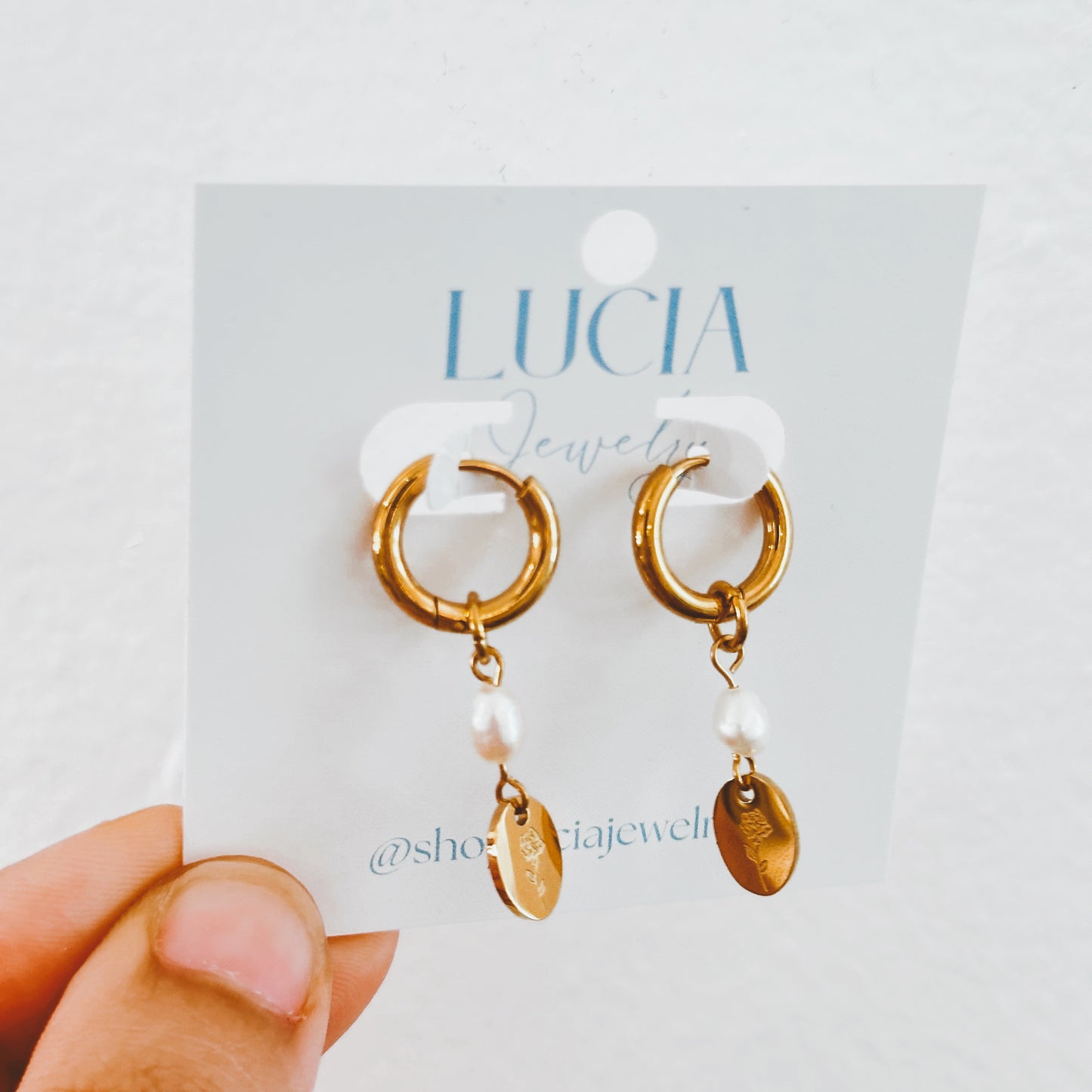 Engraved Floral + Pearl Hoops