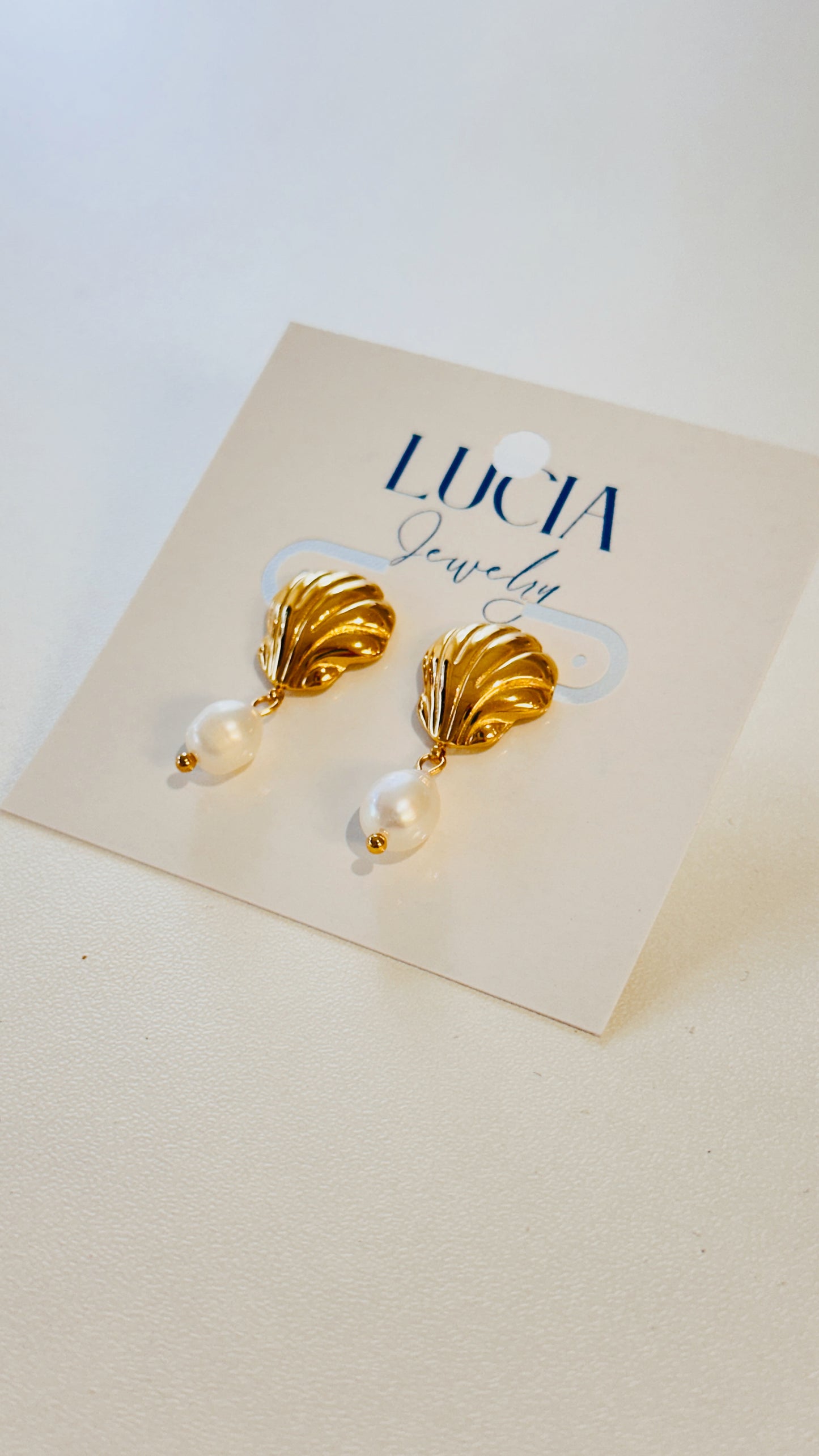 Clam Shell + Pearl Earrings