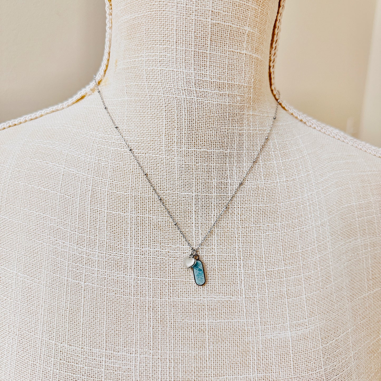 Amazonite + Heart Charm Necklace