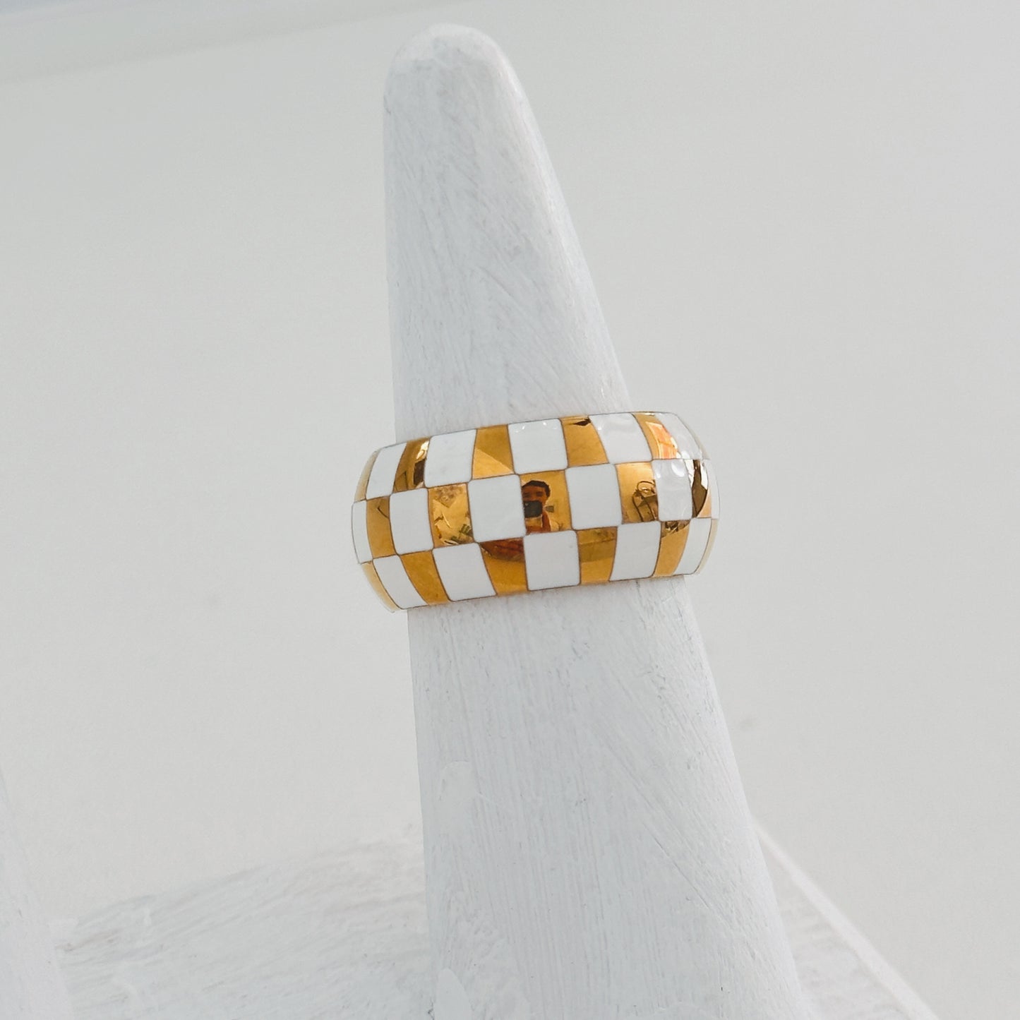 Checker Print Enamel Ring