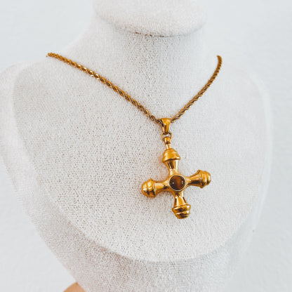 Bold Cross Necklace (Brown)