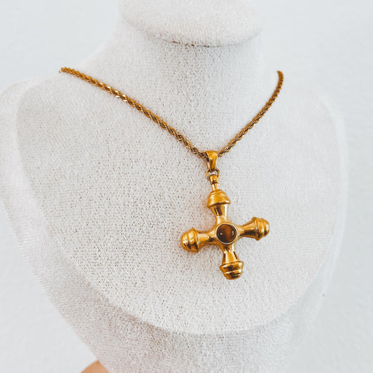 Bold Cross Necklace (Brown)