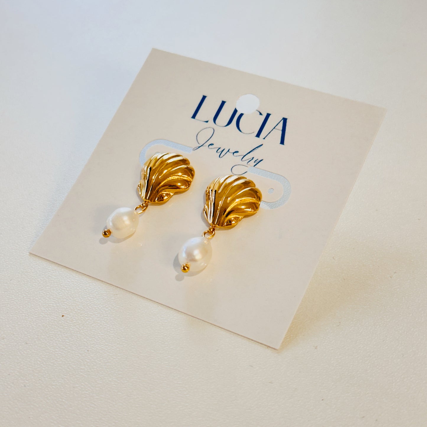 Clam Shell + Pearl Earrings