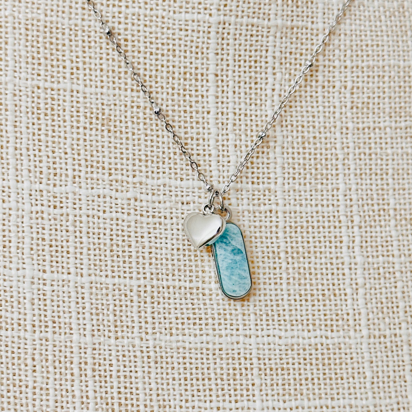 Amazonite + Heart Charm Necklace