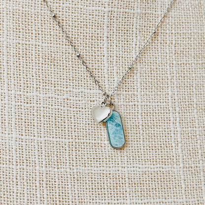 Amazonite + Heart Charm Necklace