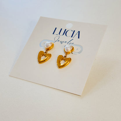 Heart + Pearly Dangly Studs