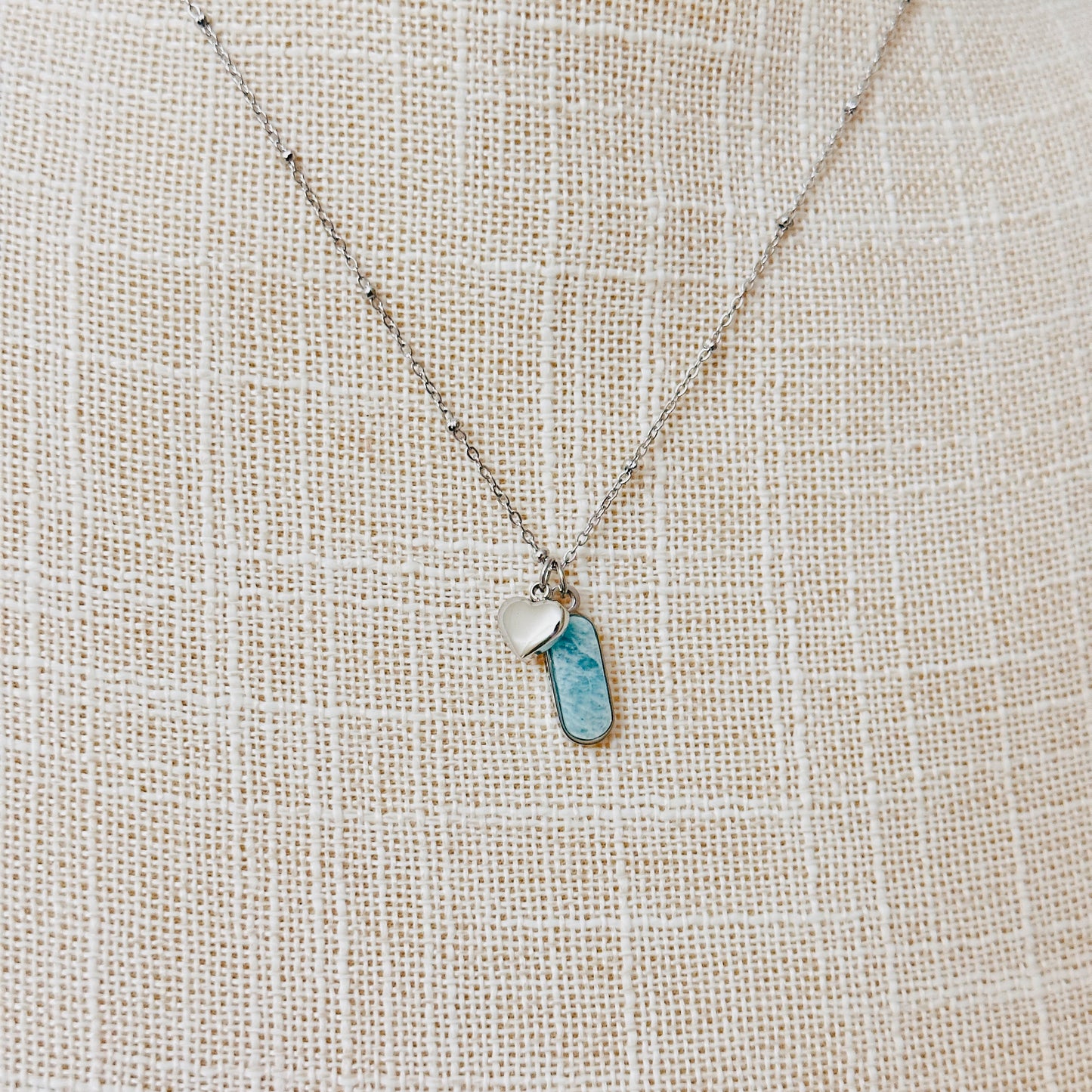 Amazonite + Heart Charm Necklace