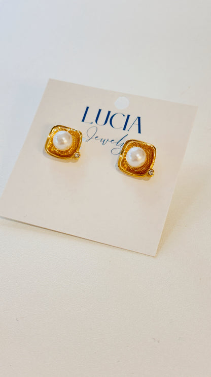 Square + Pearl Studs