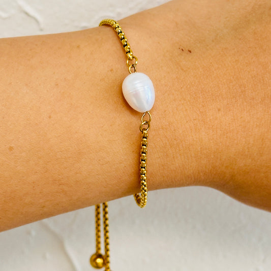 Adjustable Dainty Single Pearl Bracelet