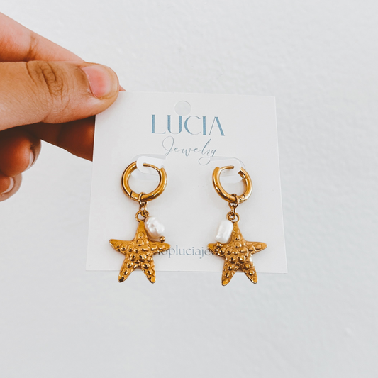Starfish Pearl Hoops