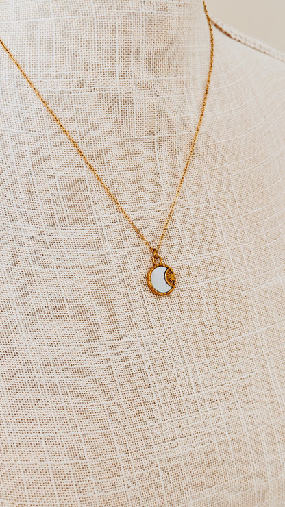 Mother of Pearl + Crescent Moon Pendant Necklace