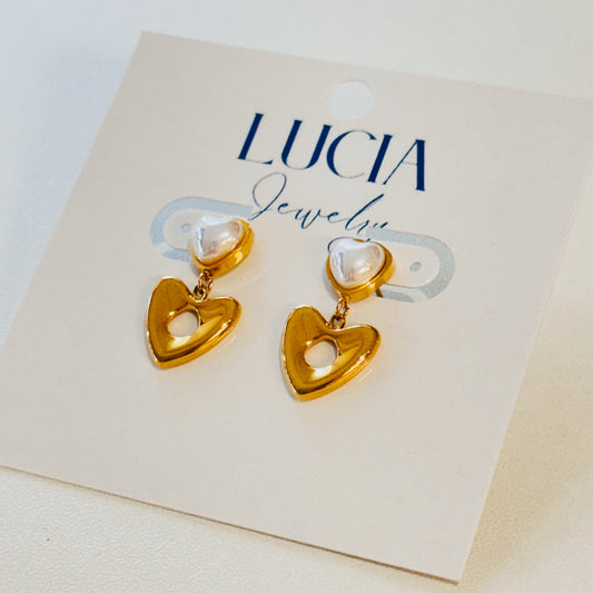 Heart + Pearly Dangly Studs