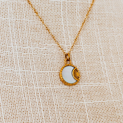Mother of Pearl + Crescent Moon Pendant Necklace