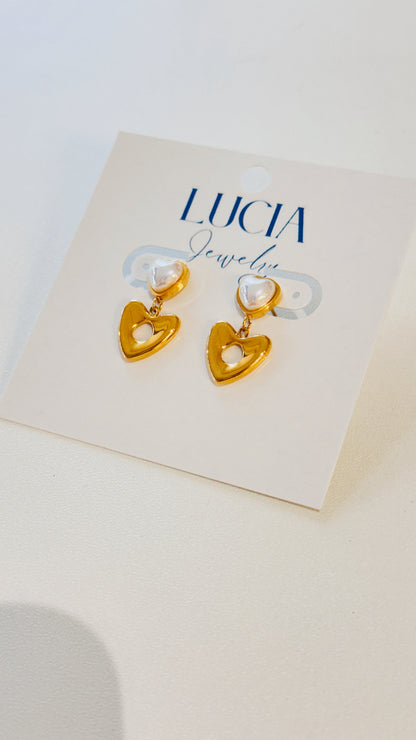 Heart + Pearly Dangly Studs