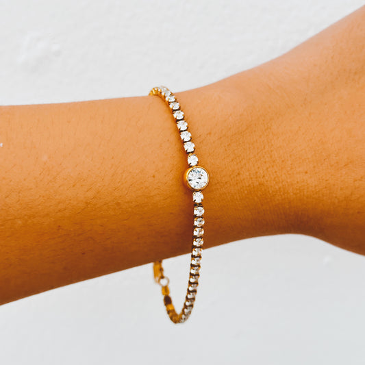 Dainty CZ Tennis Bracelet (Round Center)