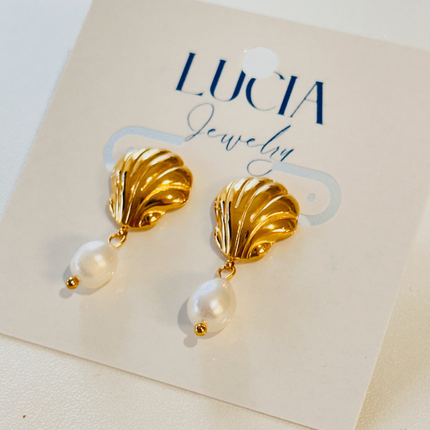 Clam Shell + Pearl Earrings