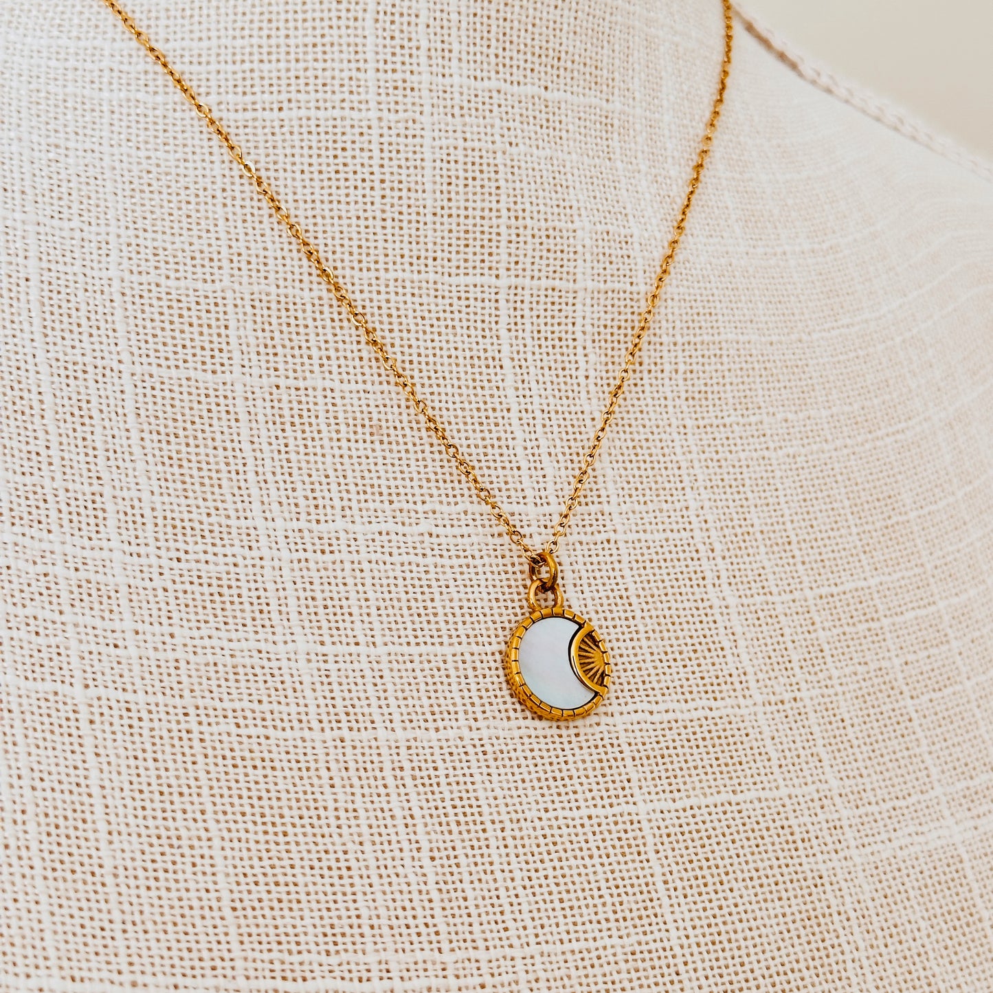 Mother of Pearl + Crescent Moon Pendant Necklace