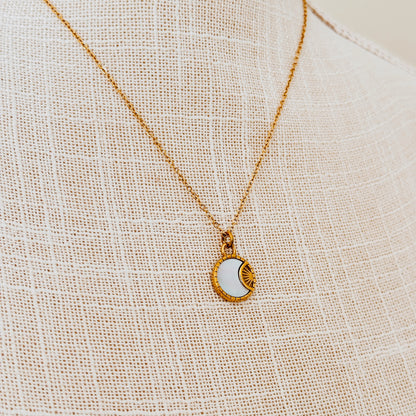Mother of Pearl + Crescent Moon Pendant Necklace