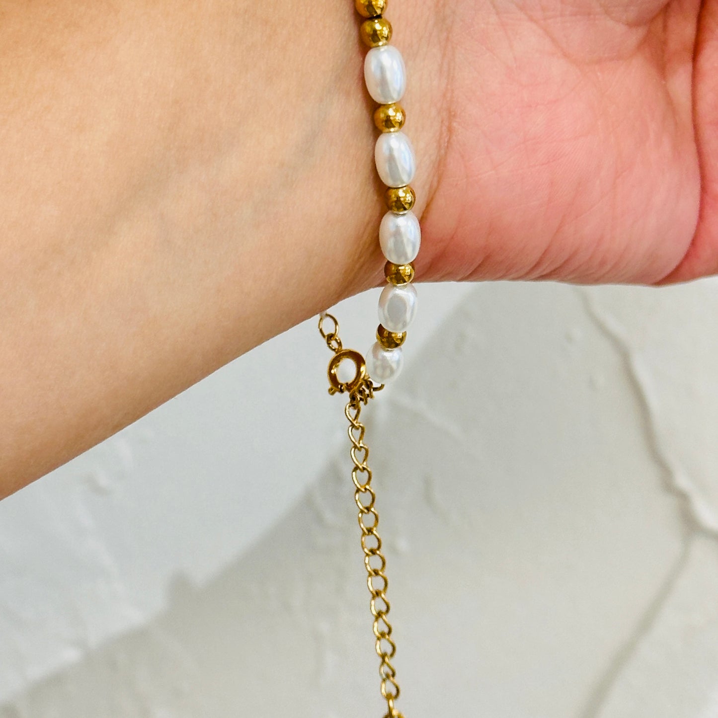 Pearl & Gold Beaded Bracelet