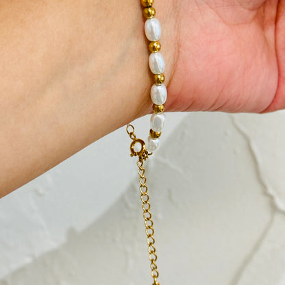 Pearl & Gold Beaded Bracelet