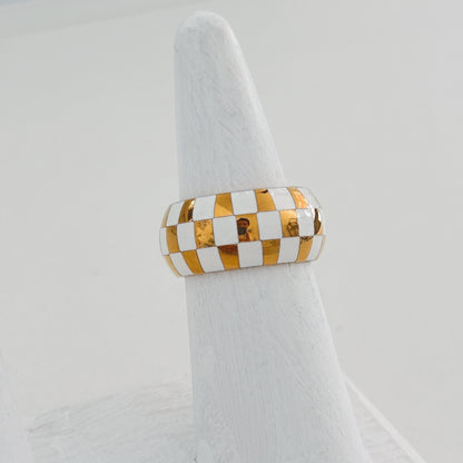 Checker Print Enamel Ring