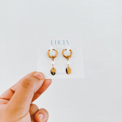 Engraved Floral + Pearl Hoops