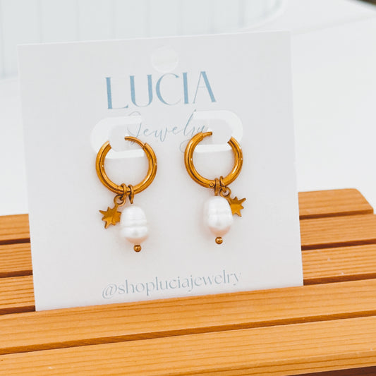 Pearl + Star Hoops