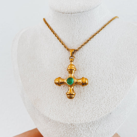 Bold Cross Necklace (Green)