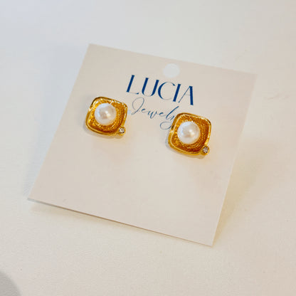 Square + Pearl Studs