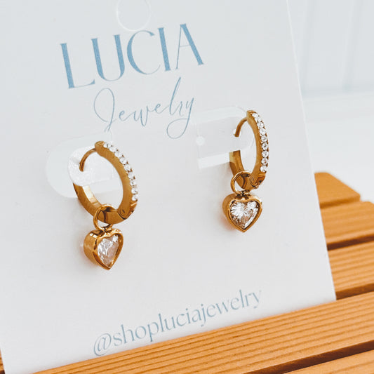 Sparkly Heart Charm Hoops