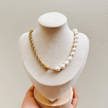 Half Pearl Half Twist Rope Necklace | Classy & Bold